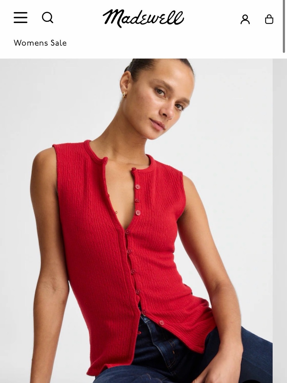 Madewell Red Ribbed Sleeveless Button-Front Tank